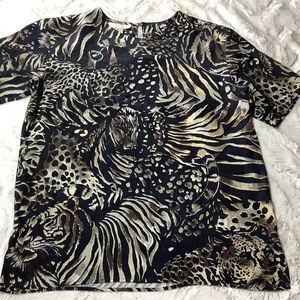 vintage fuda animal print silk blouse size medium multi color